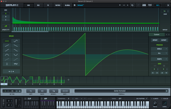 Serum 2 wavetable editor showing harmonic bars